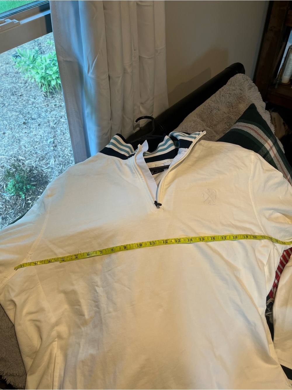 Unisex Cream Half-Zip Shirt with Navy-Trim Stand Collar - Picture 7 of 10